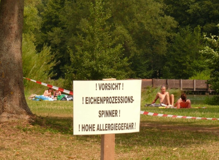 Warnschilder stehen seit gestern am Happurger Baggersee. Foto: J. Ruppert