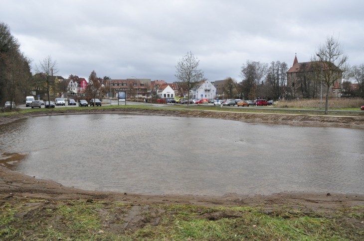 Hier neben dem Parkplatz Pegnitzwiesen mitten in Lauf sollen sich schon bald Schlittschuhfahrer austoben können – so die Temperaturen denn mitspielen ...