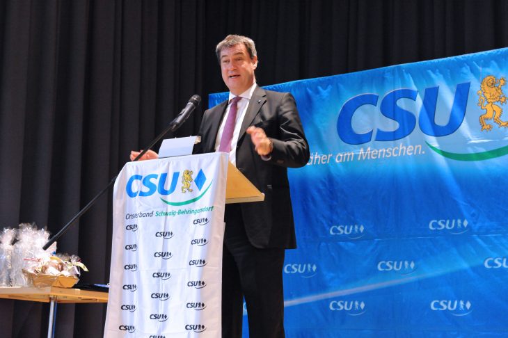 Markus Söder beim Empfang der CSU in Behringersdorf. Der designierte Ministerpräsident ist Direktkandidat im Wahlkreis Nürnberg Ost, zu dem die beiden Landkreisgemeinden Schwaig und Rückersdorf gehören.