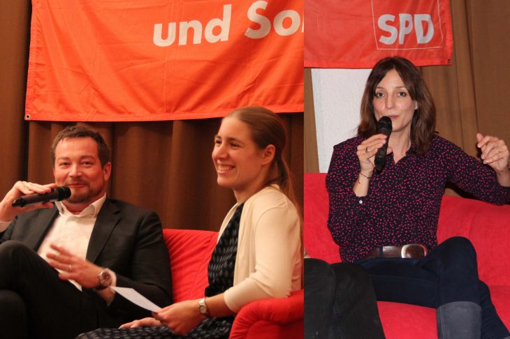 In der linken Sofaecke SPD-Generalsekretär Uli Grötsch, Fragen stellte Lisa Huber. In der rechten Sofaecke SPD-Landtagskandidatin Kerstin Gardill.