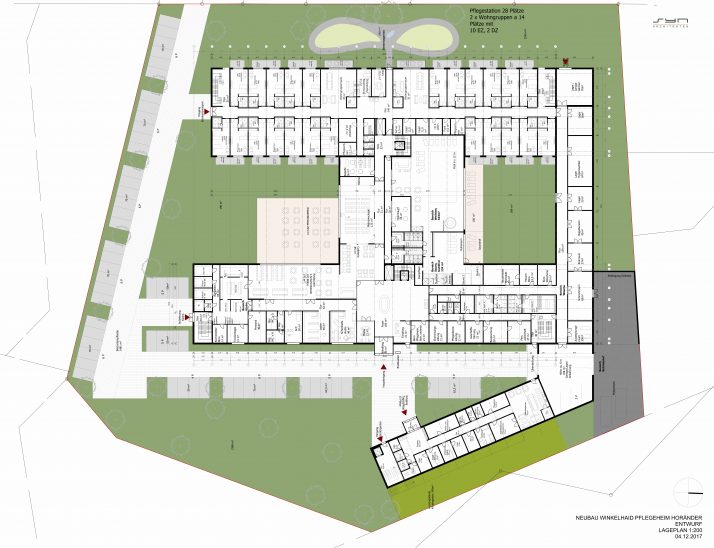 Der Vorentwurf zu einem möglichen Lageplan des neuen Mehrgenerationenzentrums in Winkelhaid. Zur Orientierung: Die Wiesenstraße verliefe parallel zum oberen Bildrand. Am 21. Juni findet um 19 Uhr im Gasthof Herrlein eine Anliegerversammlung zum Thema statt.