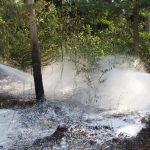 Neben Wasser setzten die Feuerwehrleute auch Löschschaum ein.