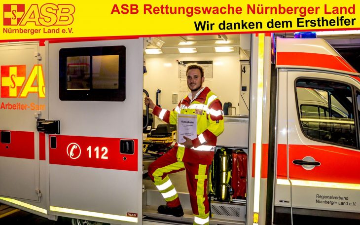 Der ASB Nürnberger Land dankt Thomas Viehauser mit einem Praktikum im Rettungswagen.