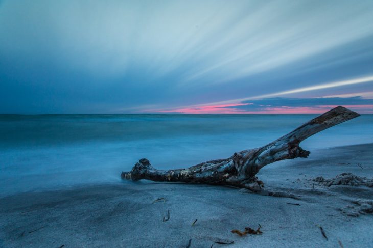 Das Ende des Sonnenuntergangs und der Beginn der Blauen Stunde: diese Abendstimmung hat Werner Wich am Weststrand der Ostsee-Halbinsel Darß festgehalten.