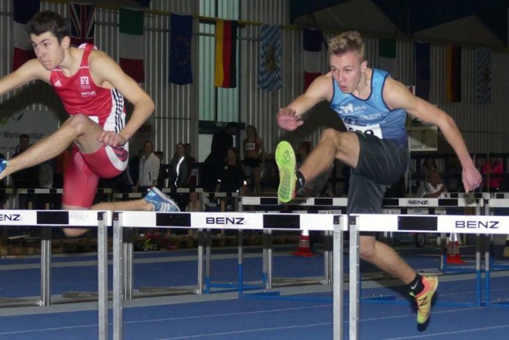Robin Frisch (rechts) holte sich nach einem guten Hürdensprint und einem starken 60 m-Rennen dank einer taktischen Glanzleistung den Titel über 1500 Meter.