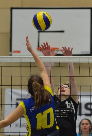 Susi Korschinsky (rechts) und die Volleyballerinnen des TV Hersbruck kämpften erfolgreich gegen den Post SV Nürnberg.