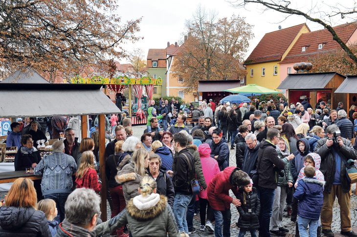 2018 fand der Martinimarkt vor dem Rathaus statt, weil auf dem Hubert-Munkert-Platz kräftig gebaut wurde.