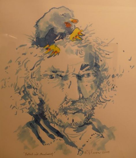 Das „Selbstporträt mit Maulwurf“ in Farbe zeichnete Heinz Thurn mit dem Pinsel.