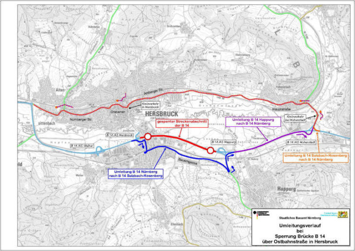 Wegen der Bauarbeiten an der Stelzenbrücke und der Teilsperrung der B 14 müssen Autofahrer ab Montag längere Umwege in Kauf nehmen – vor allem die aus dem Albachtal.