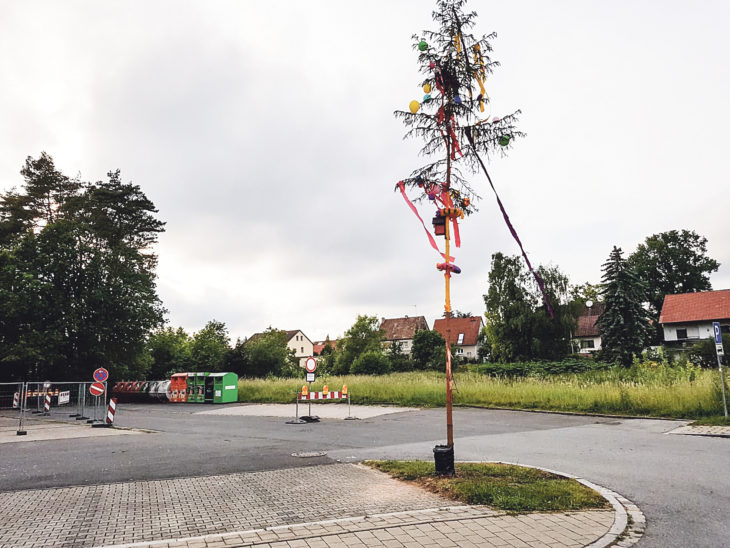 Sieht nicht gerade nach Kirchweih aus: Der Mini-Baum Anfang Juni auf dem Eckenhaider Festplatz.