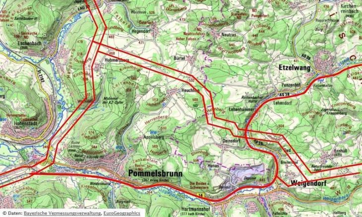 So sieht aktuell der Leitungsentwurf im Bereich der Gemeinde Pommelsbrunn aus.