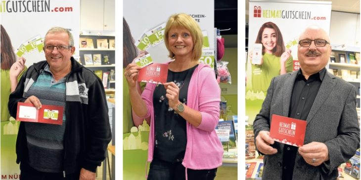 Freuten sich über ihren Gewinn, einen Heimatgutschein über 50 Euro: Ludwig Lösel, Petra Schober und Wolfgang Wagner (v. links).