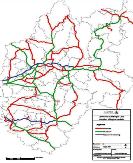 Noch Zukunftsmusik: So sieht der am vorbildlichen und preisgekrönten Radwegenetz im Ruhrgebiet orientierte „Idealzustand“ für den Landkreis aus, noch fehlen dafür aber rund 200 Kilometer – vor allem entlang der Staatsstraßen.
