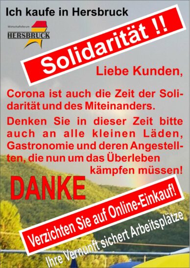 Mit diesem Flyer wirbt das Wirtschaftsforum um die Solidarität der Kunden und für den Einkauf in Hersbruck.