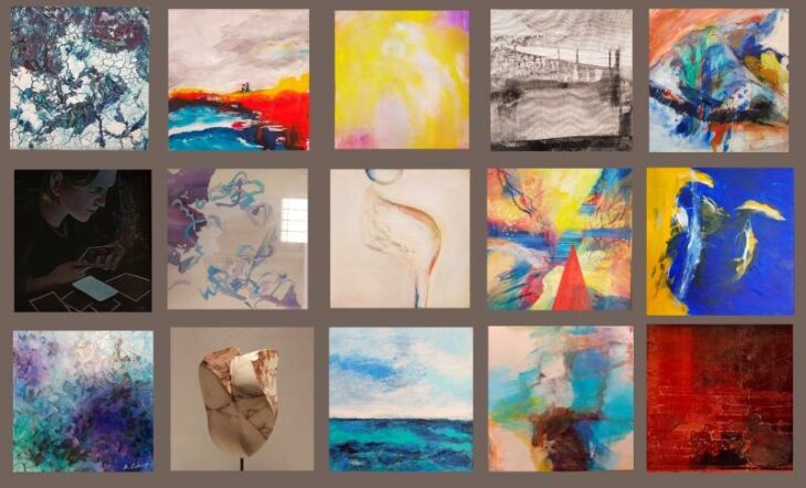 Sehr verschieden sind die Arbeiten der „Kunst-sucht-Liebhaber“-Künstler, alle halten sich aber an das kompakte Format von 30x30 Zentimetern.