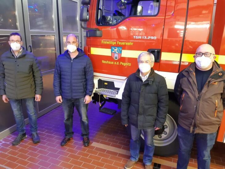 Norbert Linnert, Thomas Kulacz, Josef Springer und Roland Müller (v. links) nach der Kommandantenwahl.
