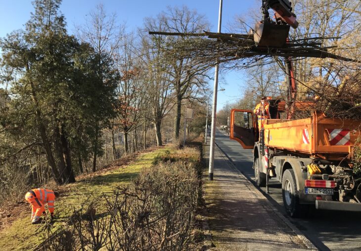 In der Grünanlage zwischen dem Laufer Bahnhof rechts der Pegnitz und der Urlasstraße legten Mitarbeiter des Bauhofes letzte Hand an.