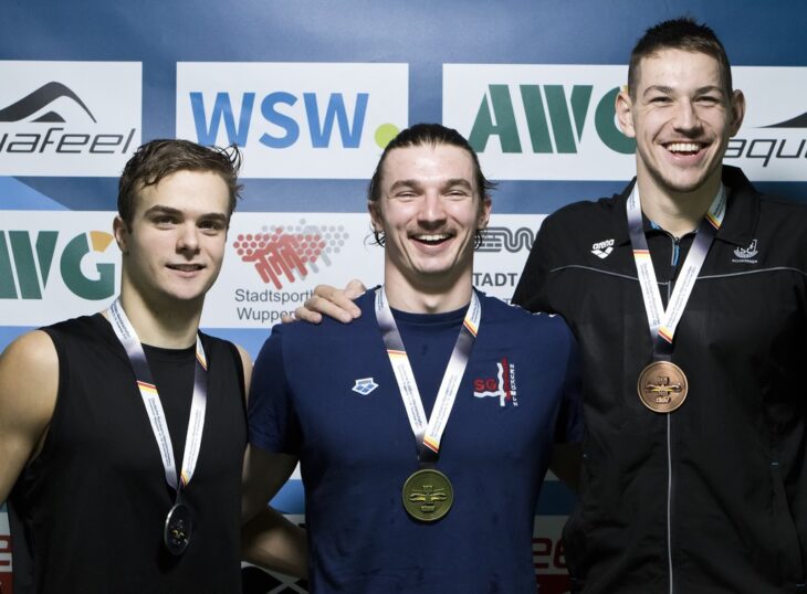 Jeremias Pock (links) gewinnt zweimal Silber in Wuppertal, unter anderem über 200 Meter Lagen.