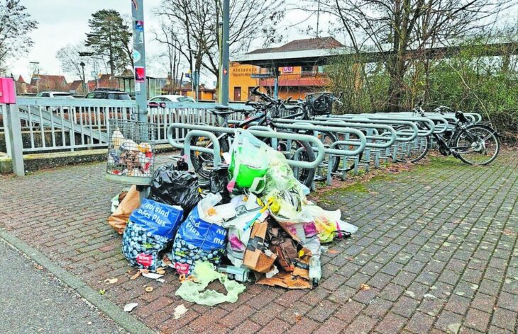 Kurz nachdem dieser Abfallberg am Bahnhof rechts beseitigt war, entsorgte dort wieder jemand unrechtmäßig seinen Müll.