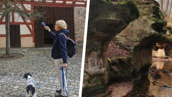 Die Radio-Reporterin Sabine Göb war für einen BR-Heimat-Beitrag „Auf sagenhaften Wegen“ in und um Lauf unterwegs. Begleitet wurde sie von ihrem Hund Tinka und der Laufer Stadtführerin Beate Hafer-Drescher.