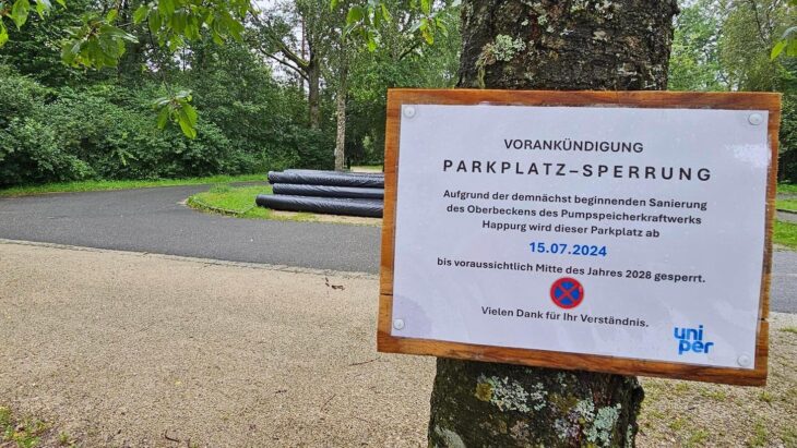Der Parkplatz am Oberbecken ist bereits seit geraumer Zeit gesperrt.