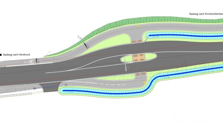 Am nördlichen Ortsende von Kühnhofen wird eine Insel errichtet, damit Radler die Staatsstraße leichter überqueren und zum neuen Radweg können.
