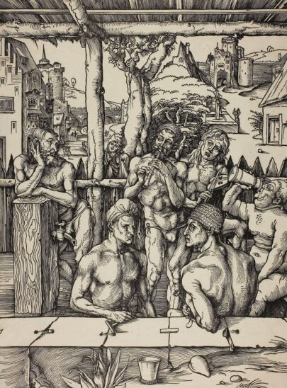 „Männerbad“ heißt dieser Schnitt. Dürer hat sich selbst abgebildet (links).