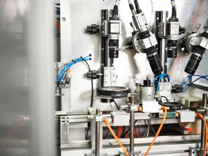 Optische Prüfanlage im Einsatz: Hochpräzise Kameras erfassen und analysieren unsere Produkte mithilfe von KI.