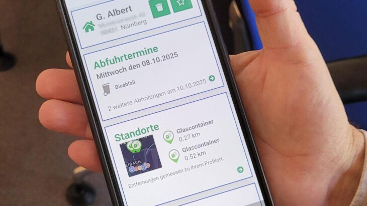 So sieht die neue Abfall-App der Stadt Nürnberg aus.