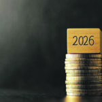 Geldmünzen-Stapel mit Jahreszahl 2026