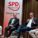 Mareike Sommer, Schriftführerin der SPD Feucht, Jörg Kotzur, 1. Bürgermeister Markt Feucht, Michael Schrodi, Parlamentarischer Staatssekretär im Bundesfinanzministerium, David Geitner, SPD-Landratskandidat Nürnberger Land (von links).