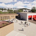 Das neue Feuerwehrhaus in Rieden wird aus drei abgegrenzten Bereichen bestehen: im Osten die Fahrzeughallen, im Norden der Umkleide- und Sanitärbereich sowie im Westen ein Veranstaltungsraum für bis zu 100 Personen.