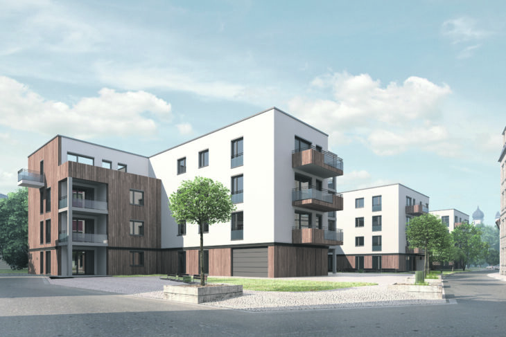 Appartmenthaus mit Holzelementen