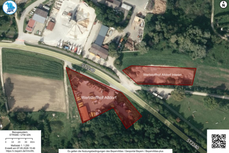 Der Wertstoffhof Altdorf und die Interimslösung gegenüber.