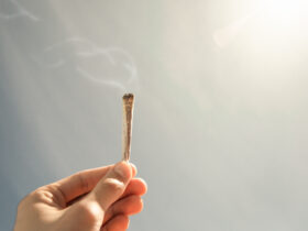 man-holding-a-lit-joint-of-marijuana-with-a-soft-sky-and-shiny-sun-in-the-background-cigarette-with-smoke-right-and-top-copy-space