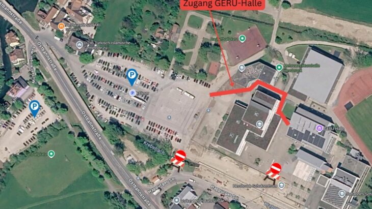 Lageplan der GERU-Halle neben dem Parkplatz am Plärrer in Hersbruck.