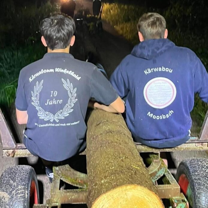 Für den Baumklau in Feucht arbeiteten die Winkelhaider und Moosbacher Kärwaboum und -madla zusammen.
