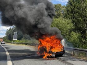Eine Familie musste ihr Auto auf der A9 in letzter Sekunde verlassen, bevor es komplett ausbrannte.