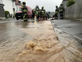 Die Feuerwehr sperrte die betroffene Holzstraße ab.