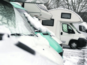 Snowy motorhome parking in winter