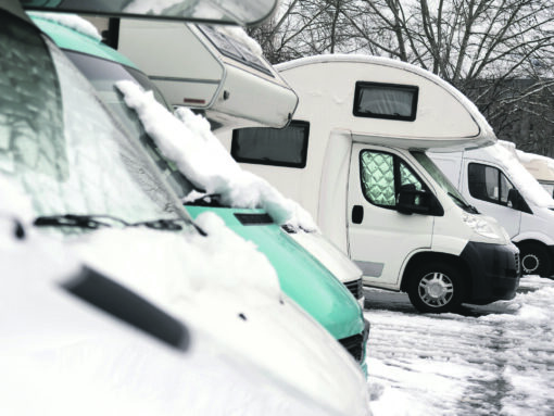 Snowy motorhome parking in winter