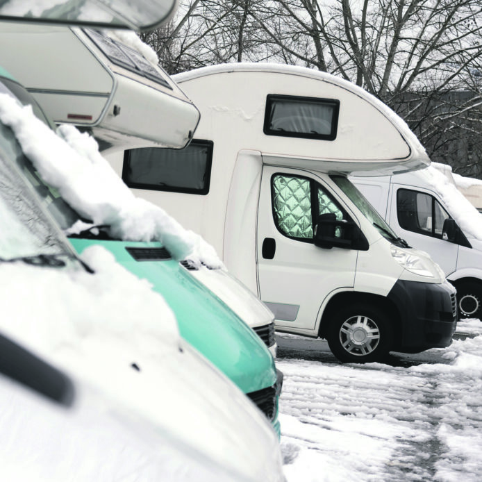 Snowy motorhome parking in winter