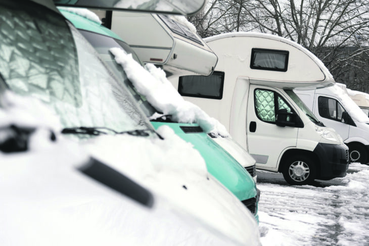 Snowy motorhome parking in winter