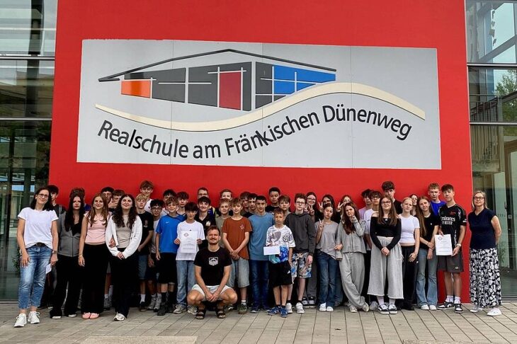 Schüler zeigen sich vor einer Wand